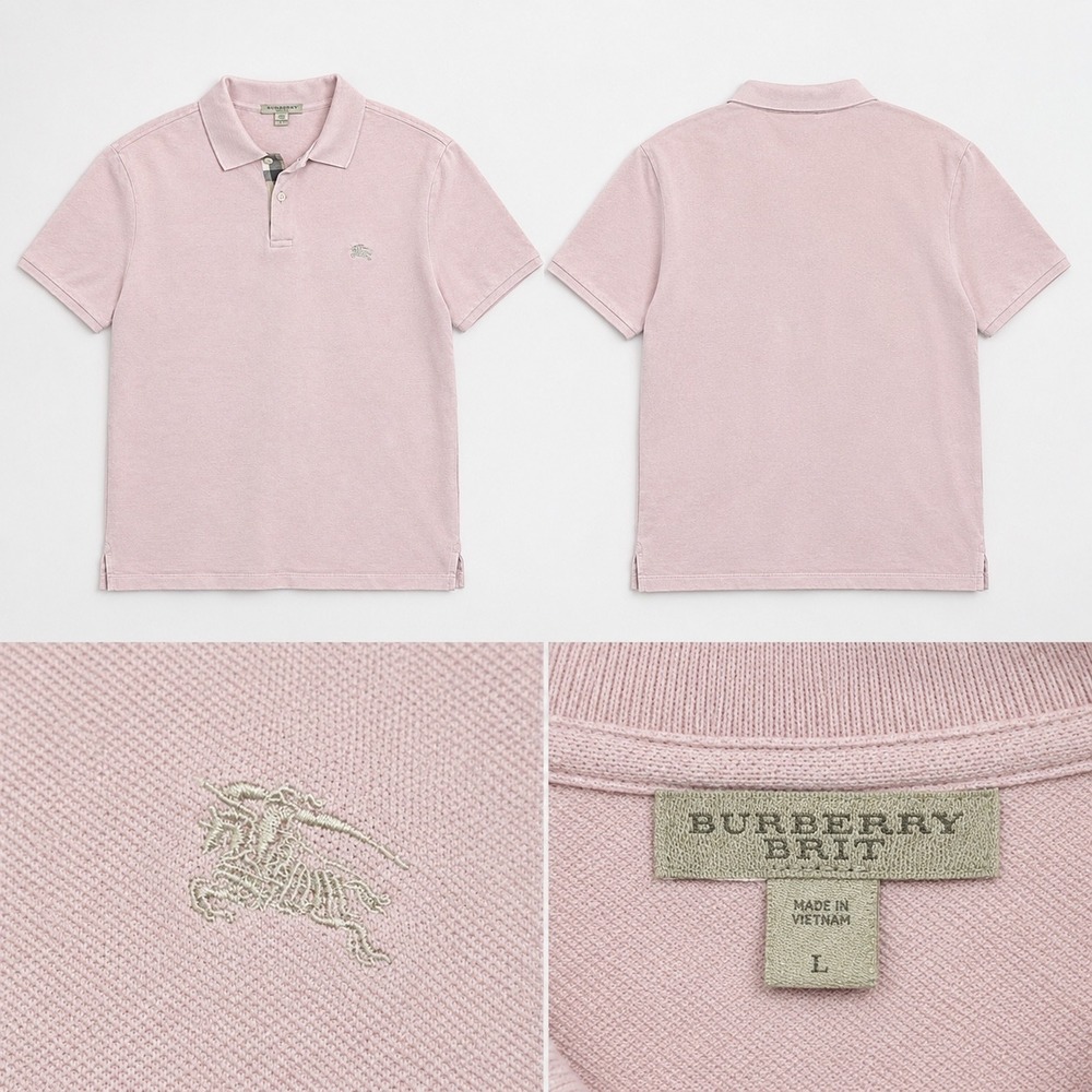 Burberry Brit polo authentic shirt short sleeve nude pink embroidered logo large